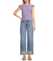 Moa Moa Crewneck Ruffle Short Sleeve Top