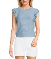 Moa Moa Crewneck Ruffle Short Sleeve Top