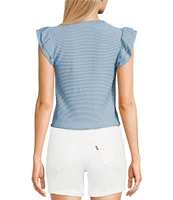 Moa Moa Crewneck Ruffle Short Sleeve Top