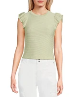 Moa Moa Crewneck Ruffle Short Sleeve Top