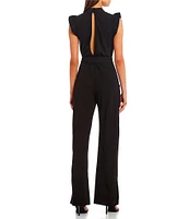 Moa Moa High Neck Flutter Sleeve Tie Waist Jumpsuit