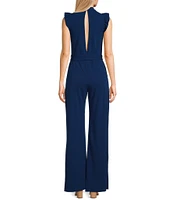 Moa Moa High Neck Flutter Sleeve Tie Waist Jumpsuit