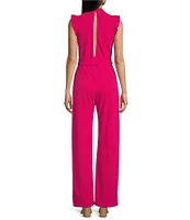 Moa Moa High Neck Flutter Sleeve Tie Waist Jumpsuit