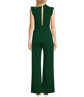 Moa Moa High Neck Flutter Sleeve Tie Waist Jumpsuit