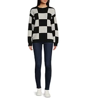 Moa Moa Long Sleeve Crewneck Check Tunic Sweater