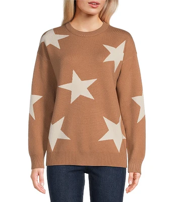 Moa Moa Long Sleeve Crewneck Star Tunic Sweater