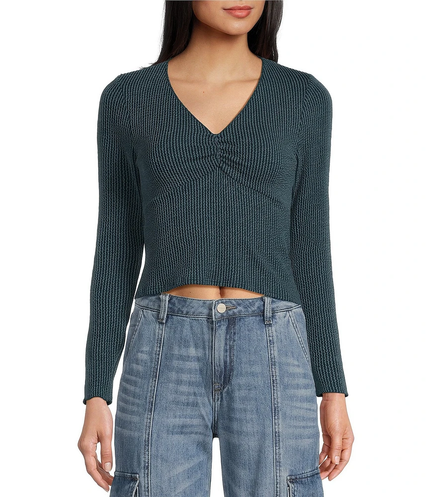 Moa Moa Long Sleeves V-Neck Urban Rib Top