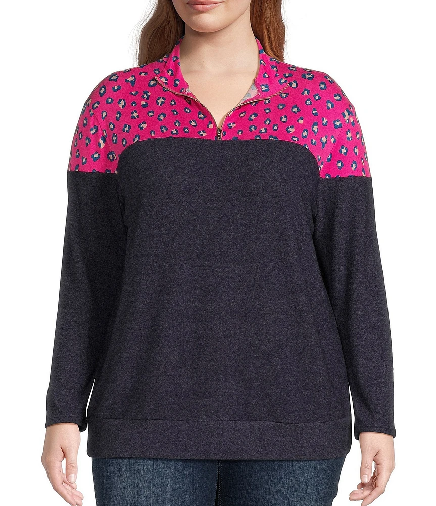 Moa Moa Plus Long Sleeve Color Block Sweater