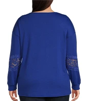 Moa Moa Plus Size Long Sleeve Lace-Trimmed T-Shirt