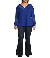 Moa Moa Plus Size Long Sleeve Lace-Trimmed T-Shirt