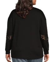 Moa Moa Plus Size Long Sleeve Lace-Trimmed T-Shirt