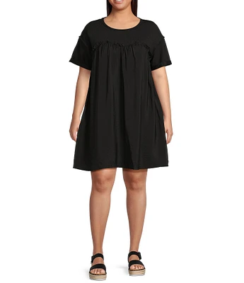 Moa Moa Plus Shirred Short Sleeve Dress
