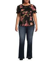 Moa Moa Plus Short Puff Sleeve Floral Printed Top