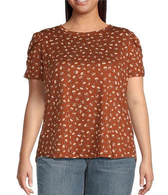 Moa Moa Plus Short Puff Sleeve Micro Floral Printed Top