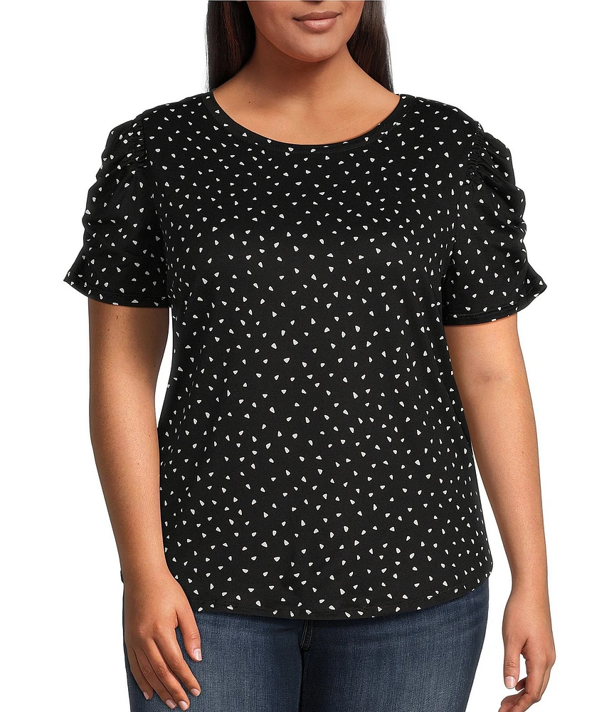 Moa Moa Plus Short Puff Sleeve Printed Top