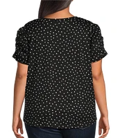 Moa Moa Plus Short Puff Sleeve Printed Top