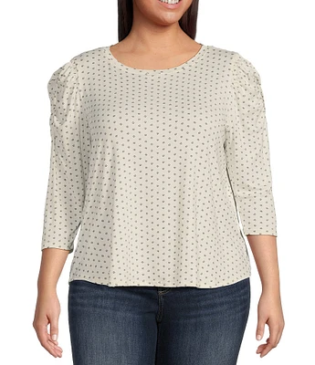 Moa Moa Plus Size 3/4 Sleeve Printed Top