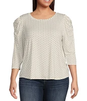 Moa Moa Plus Size 3/4 Sleeve Printed Top