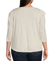 Moa Moa Plus Size 3/4 Sleeve Printed Top