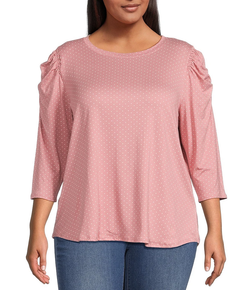 Moa Moa Plus Size 3/4 Sleeve Dot Print Top