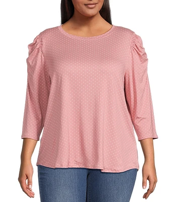 Moa Moa Plus Size 3/4 Sleeve Dot Print Top