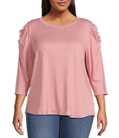 Moa Moa Plus Size 3/4 Sleeve Dot Print Top