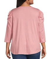 Moa Moa Plus Size 3/4 Sleeve Dot Print Top