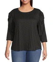 Moa Moa Plus Size 3/4 Sleeve Dot Print Top