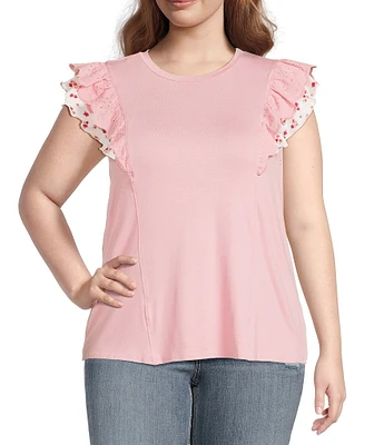 Moa Moa Plus Size Flutter Sleeve Solid Top