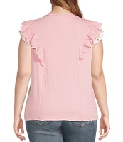 Moa Moa Plus Size Flutter Sleeve Solid Top