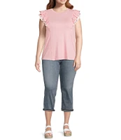 Moa Moa Plus Size Flutter Sleeve Solid Top
