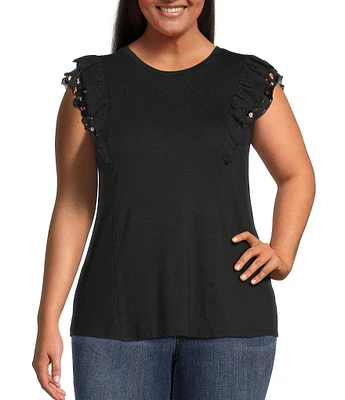 Moa Moa Plus Size Flutter Sleeve Top