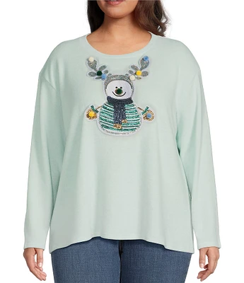 Moa Moa Plus Size Long Sleeve Christmas Snowman Sweater