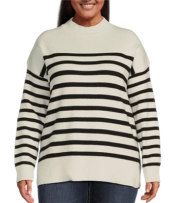 Moa Moa Plus Size Long Sleeve Color Block Stripe Sweatshirt