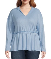 Moa Moa Plus Size Long Sleeve Hooded Baby Doll Top