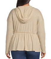 Moa Moa Plus Size Long Sleeve Hooded Baby Doll Top