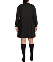 Moa Moa Plus Size Long Sleeve Pleated-Skirt Fit & Flare Dress