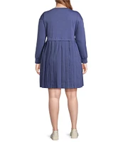 Moa Moa Plus Size Long Sleeve Pleated-Skirt Fit & Flare Dress