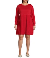 Moa Moa Plus Size Long Sleeve Pleated-Skirt Fit & Flare Dress