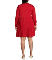 Moa Moa Plus Size Long Sleeve Pleated-Skirt Fit & Flare Dress