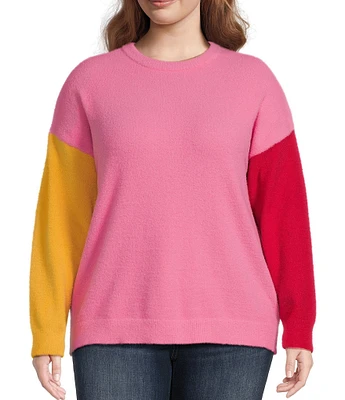 Moa Moa Plus Size Long Sleeve Solid Color Block Sweatshirt