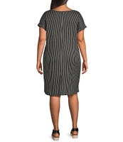 Moa Moa Plus Size V-Neck Short Sleeve Striped T-Shirt Dress
