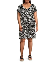 Moa Moa Plus Size V-Neck Short Sleeve Striped T-Shirt Dress