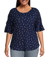 Moa Moa Plus Size Printed Ruffle Sleeve Top