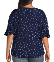 Moa Moa Plus Size Printed Ruffle Sleeve Top