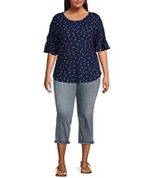 Moa Moa Plus Size Printed Ruffle Sleeve Top