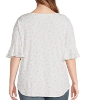 Moa Moa Plus Size Printed Ruffle Sleeve Top