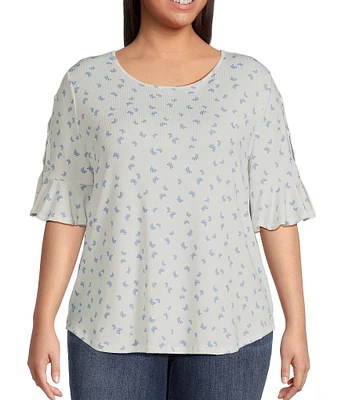 Moa Moa Plus Size Printed Ruffle Sleeve Top