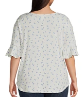 Moa Moa Plus Size Printed Ruffle Sleeve Top