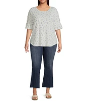 Moa Moa Plus Size Printed Ruffle Sleeve Top